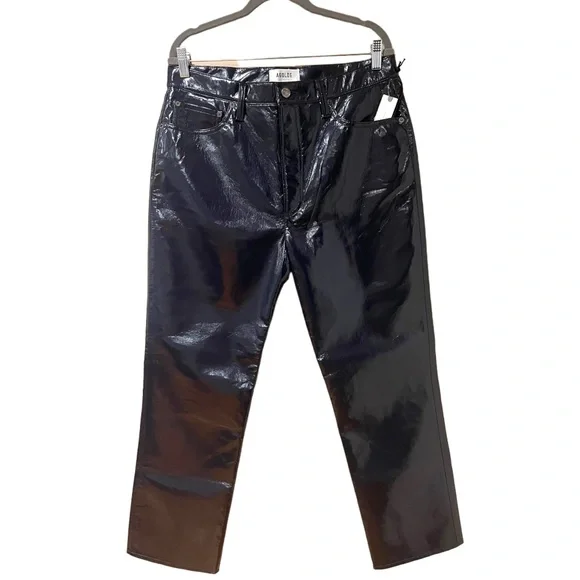 AGOLDE Recycled Leather 90's Pinch Waist Straight Leg Pants in Carbon (32) - Picture 6 of 14